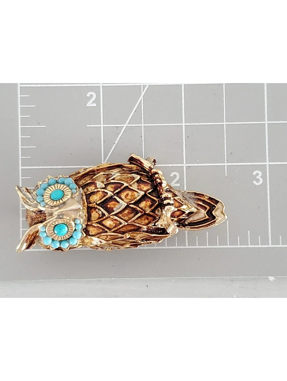 Vintage Owl Rhinestone Faux Turquoise Brooch